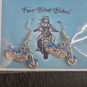 Earring Bike Biker See 2nd Tile Jewelry Womens Cute Fun Unique Blue